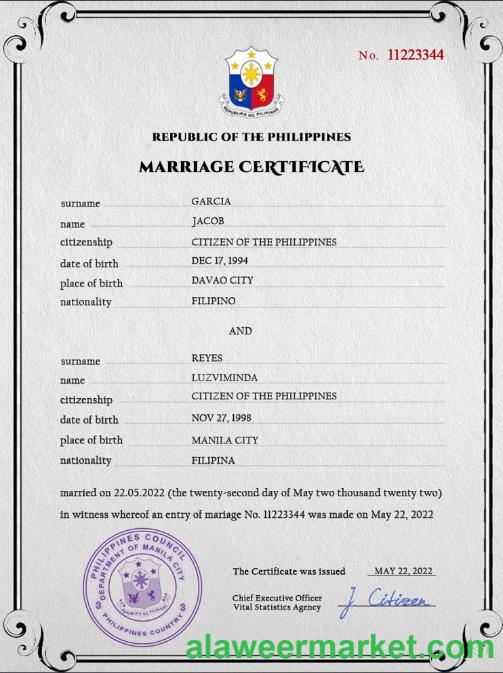 Philippines marriage certificate PSD template